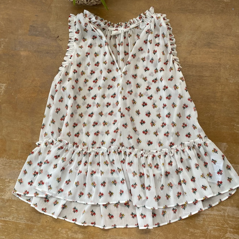 Gap XS petite floral red pink and white peplum top